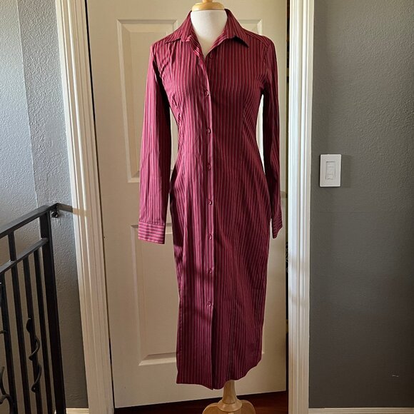 FAITHFULL THE BRAND En Vau Shirtdress 4/S in Wine Stripe - Picture 4 of 11